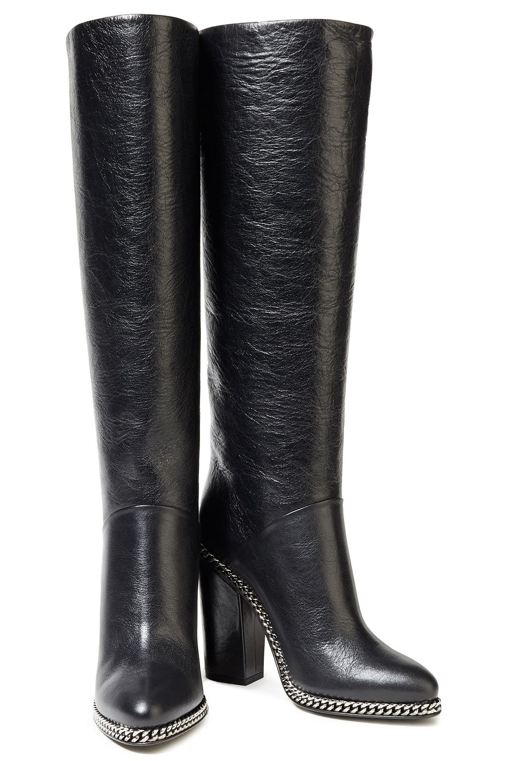 BALMAIN Emma chain-trimmed textured-leather knee boots