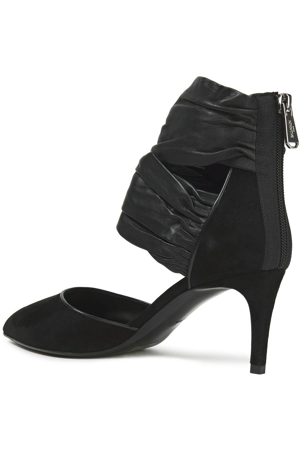 BALMAIN Twisted leather, suede and stretch-jersey pumps
