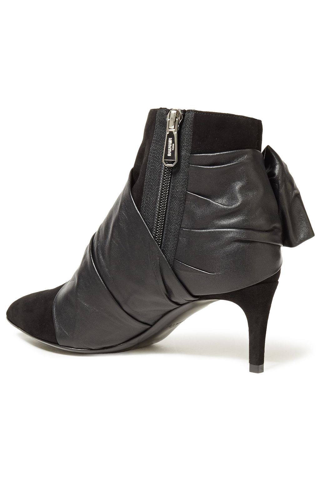 BALMAIN Bow-embellished leather and suede ankle boots