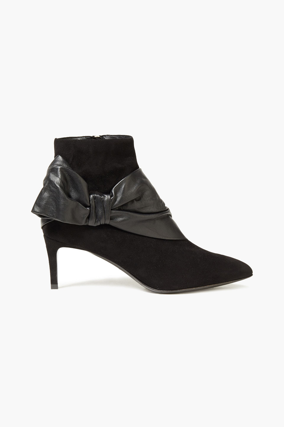 Balmain Woman Bow-embellished Leather And Suede Ankle Boots Black Size 36