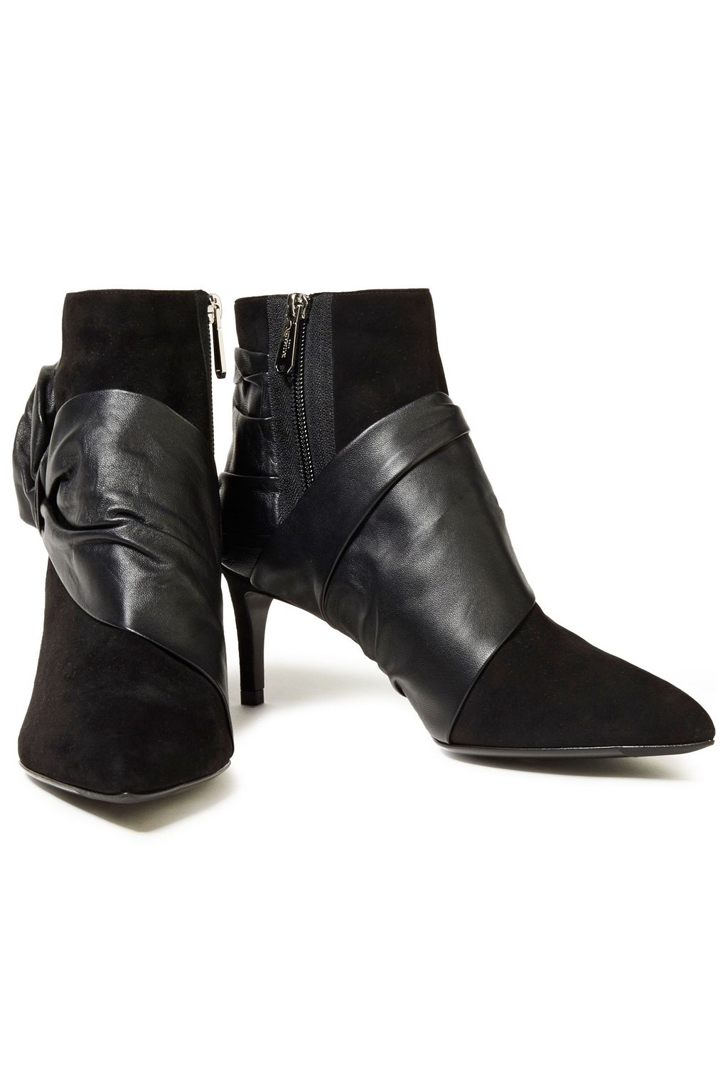 BALMAIN Bow-embellished leather and suede ankle boots