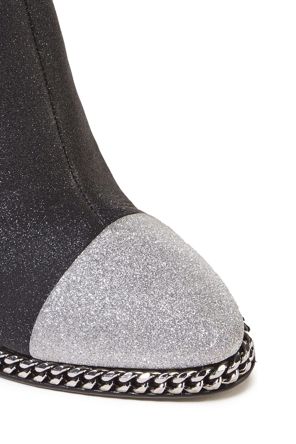 BALMAIN Chain-trimmed glittered leather ankle boots