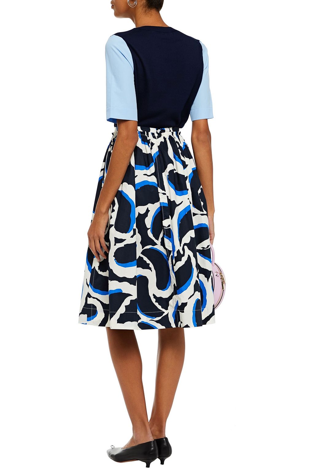 MARNI Gathered printed cotton-poplin skirt