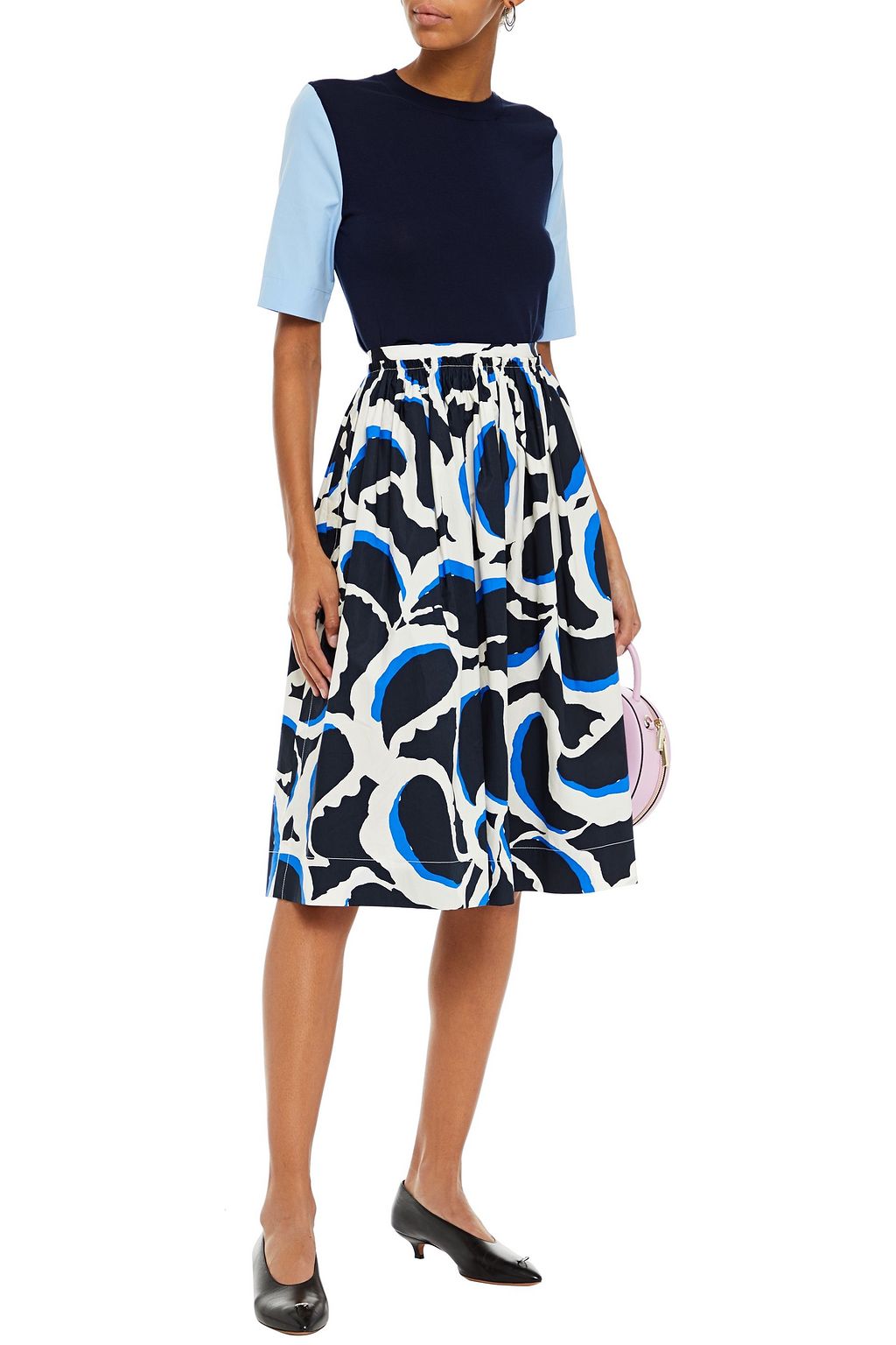 MARNI Gathered printed cotton-poplin skirt