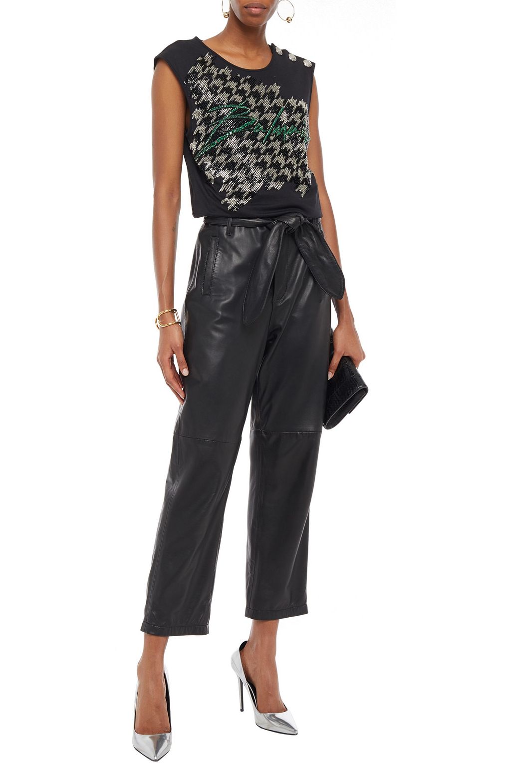 BALMAIN Embellished cotton-jersey top