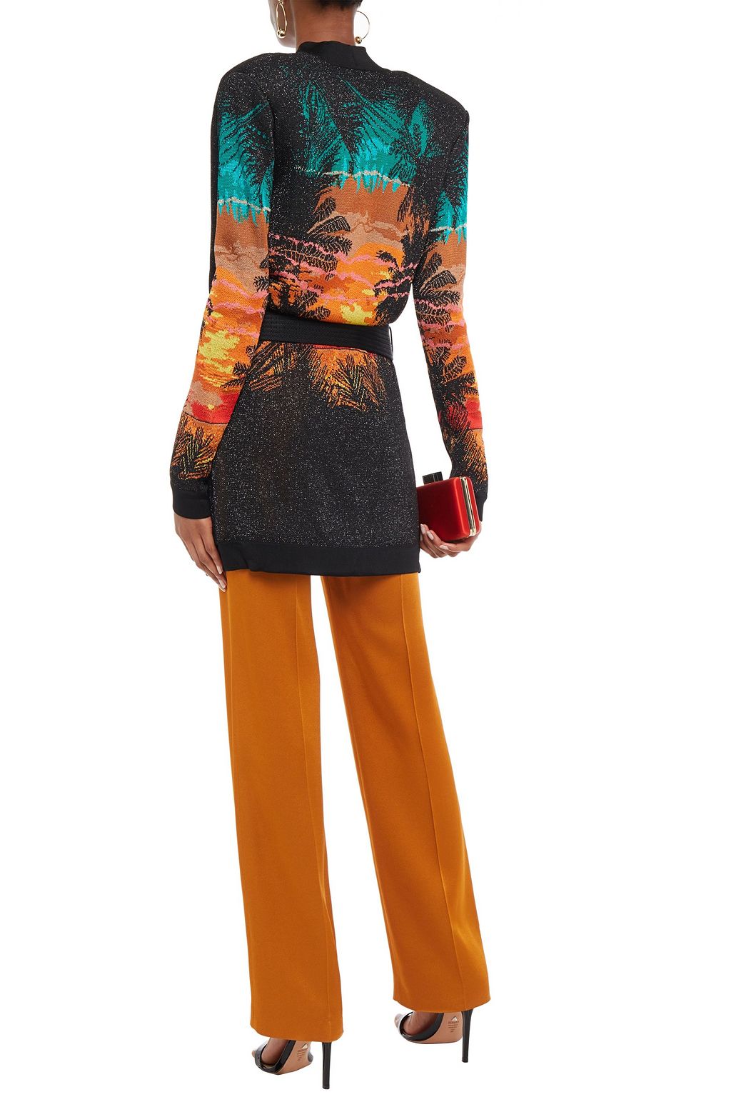 BALMAIN Belted metallic jacquard-knit cardigan