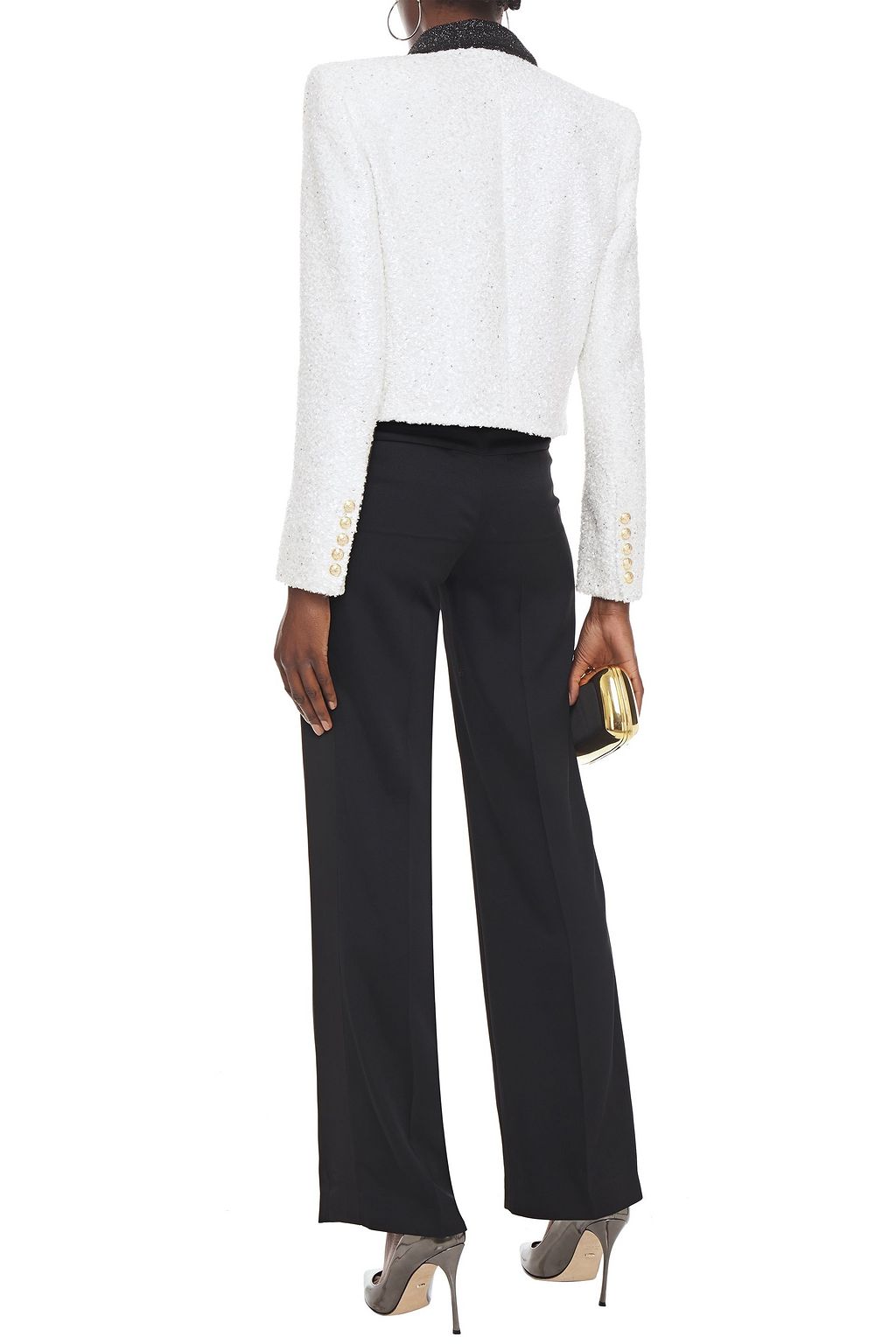 BALMAIN Cropped embellished chenille and Tinsel blazer