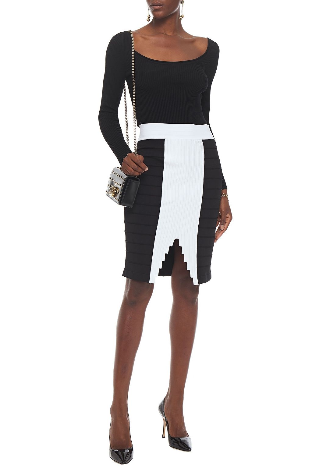 BALMAIN Zweifarbiger Minirock aus Bandage