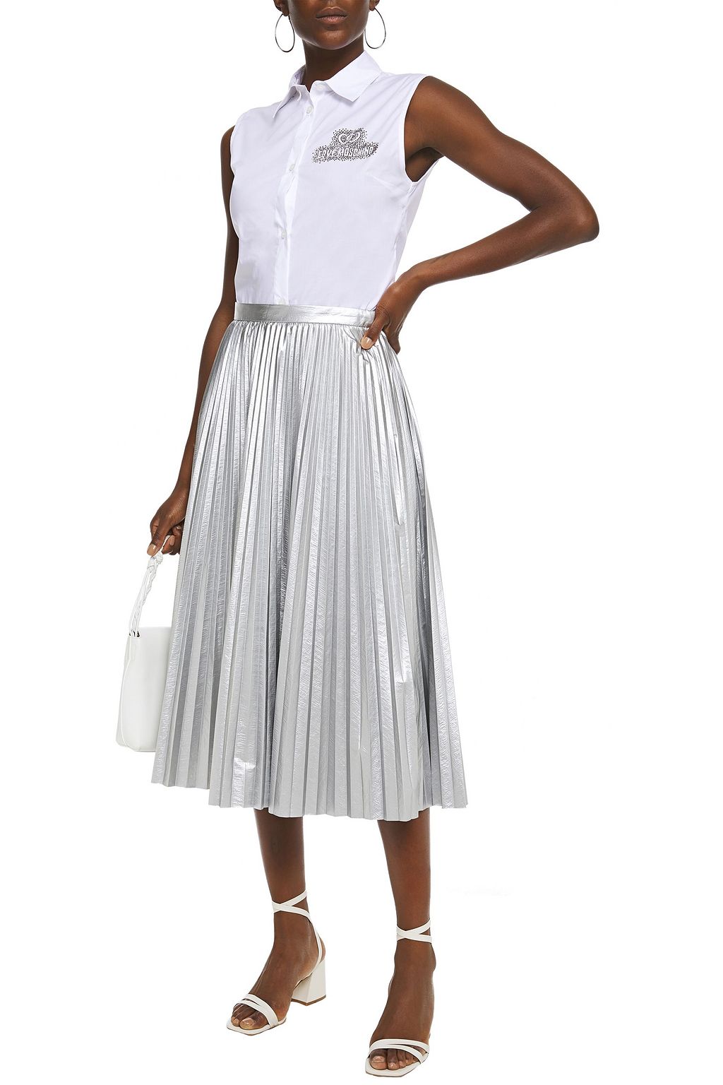 LOVE MOSCHINO Crystal-embellished stretch-cotton poplin shirt