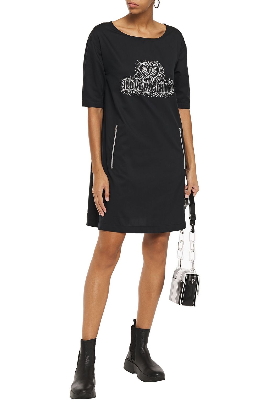 LOVE MOSCHINO Crystal-embellished cotton-blend poplin mini dress