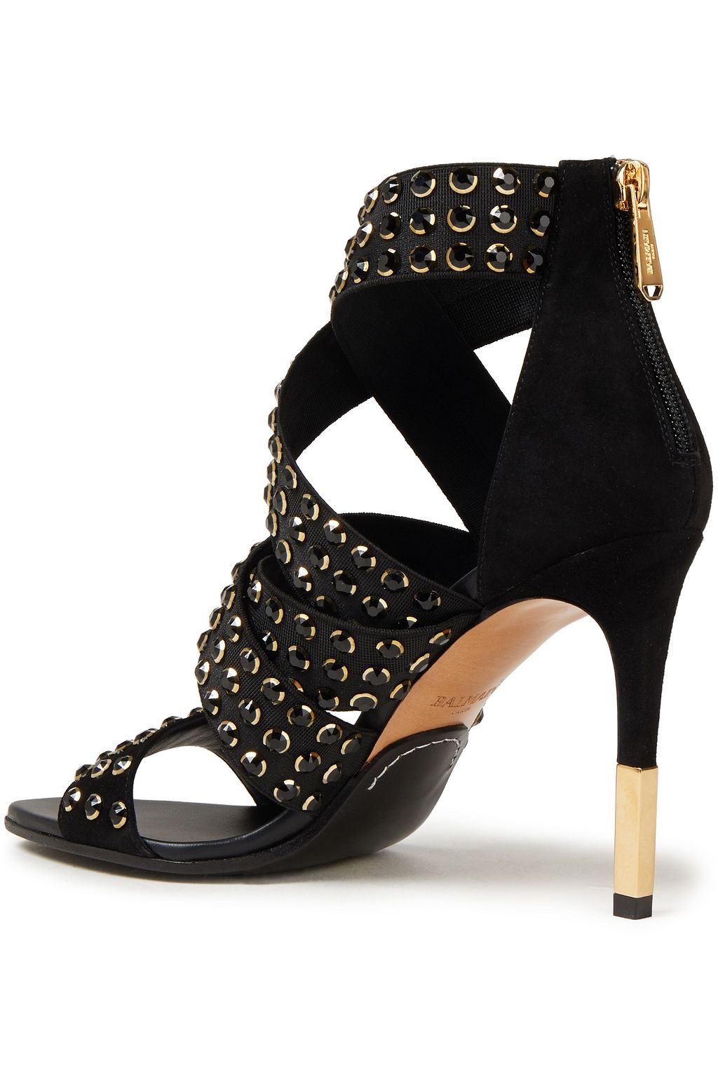 BALMAIN Crystal-embellished suede sandals