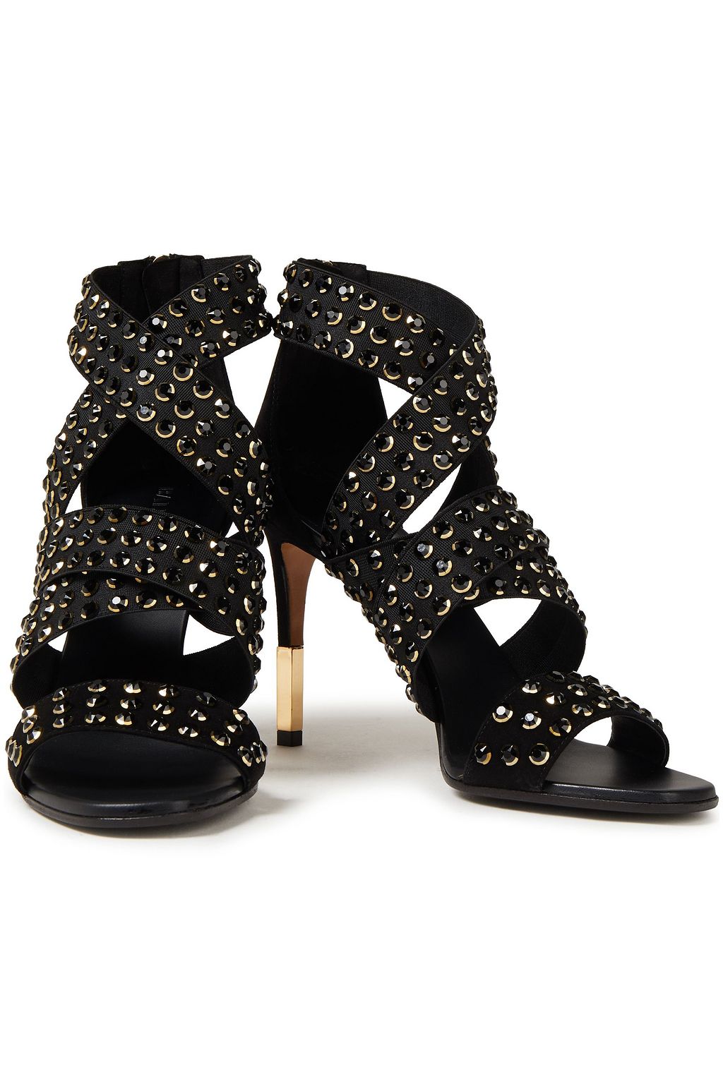BALMAIN Crystal-embellished suede sandals
