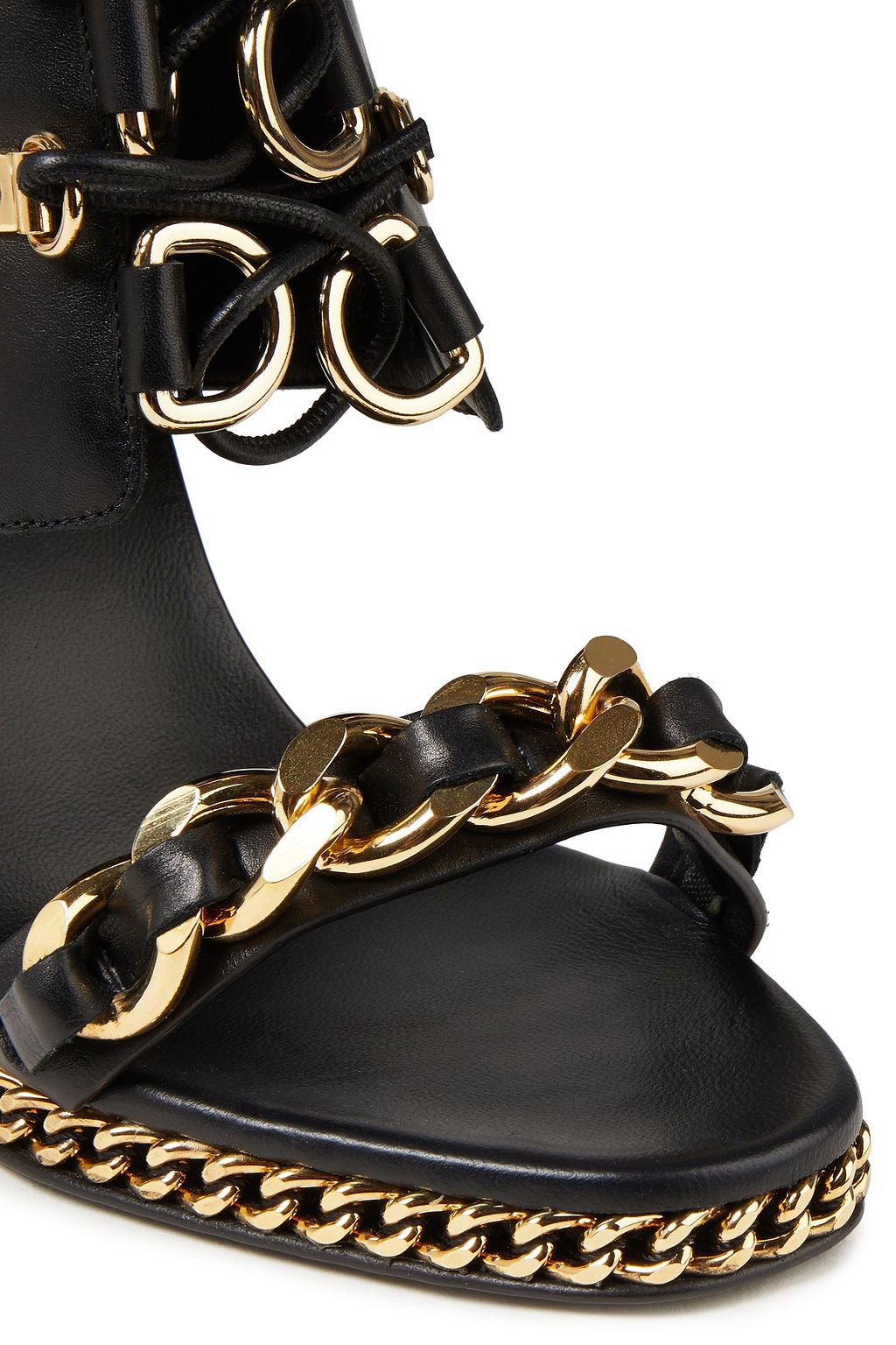 BALMAIN Ledersandalen mit Kettendetail, Nieten und Schnürung