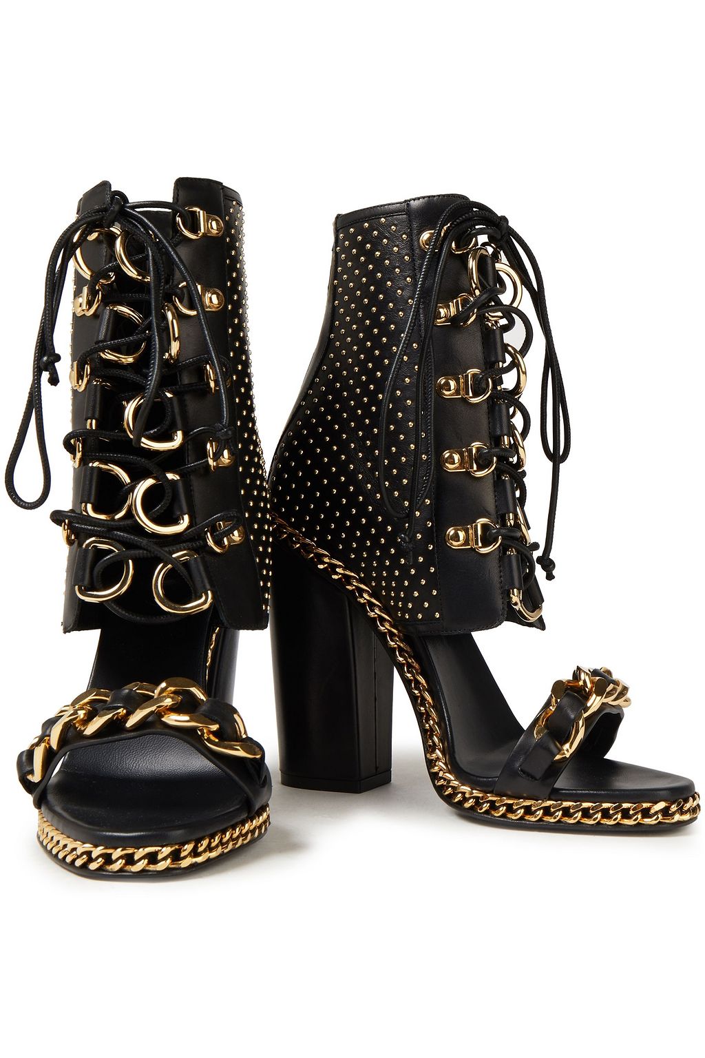 BALMAIN Ledersandalen mit Kettendetail, Nieten und Schnürung
