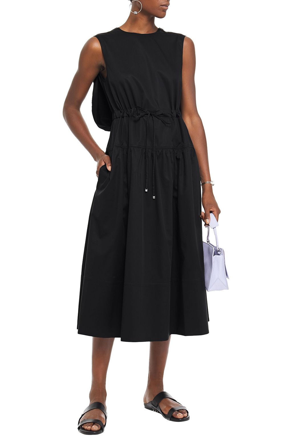 TIBI Zip-detailed gathered cotton-poplin midi dress