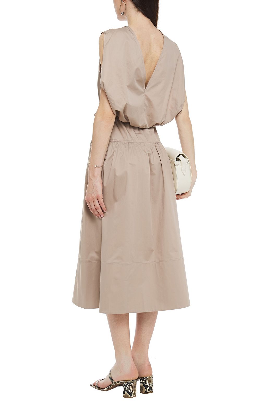 TIBI Zip-detailed gathered cotton-poplin midi dress