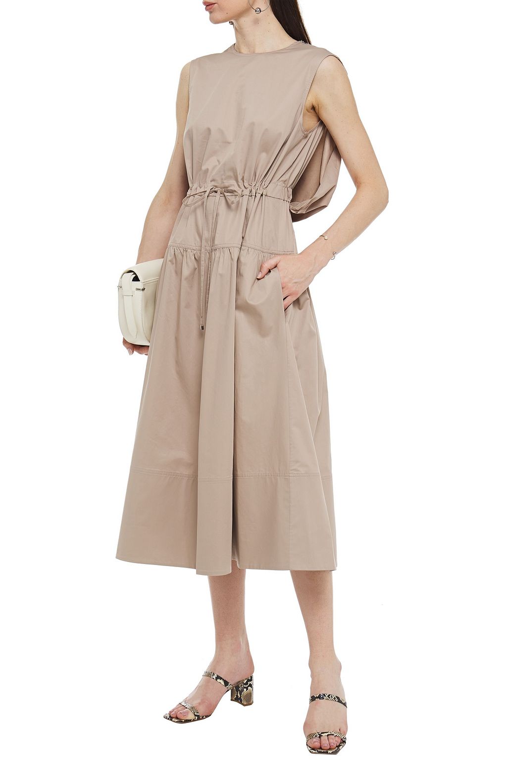 TIBI Zip-detailed gathered cotton-poplin midi dress