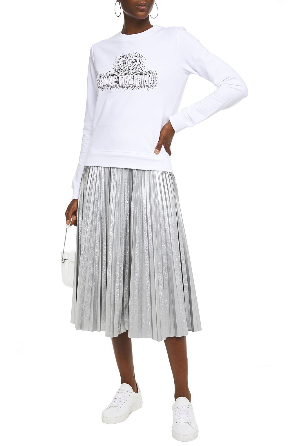 LOVE MOSCHINO Crystal-embellished French cotton-blend terry sweatshirt