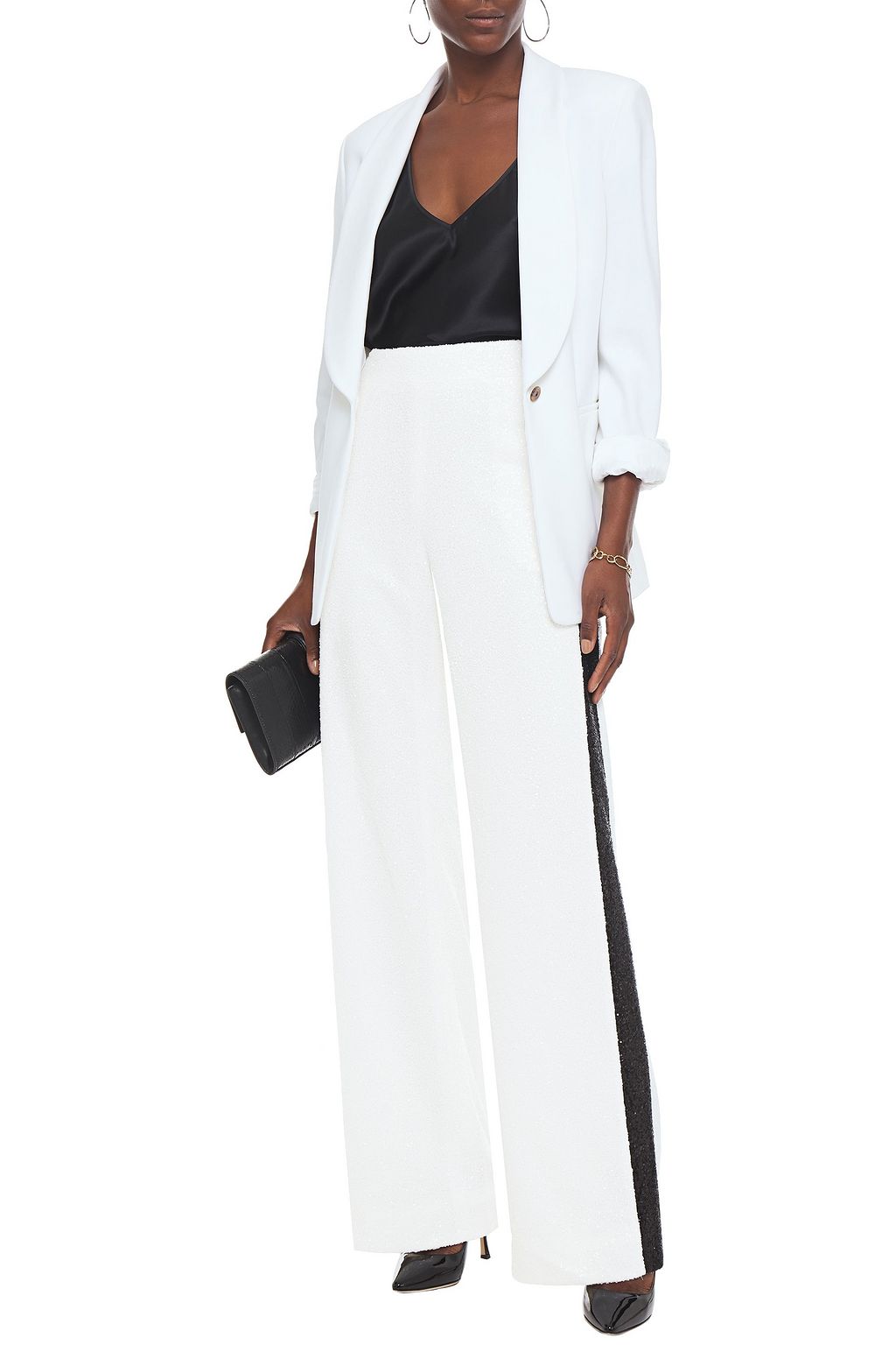 BALMAIN Sequined tulle wide-leg pants