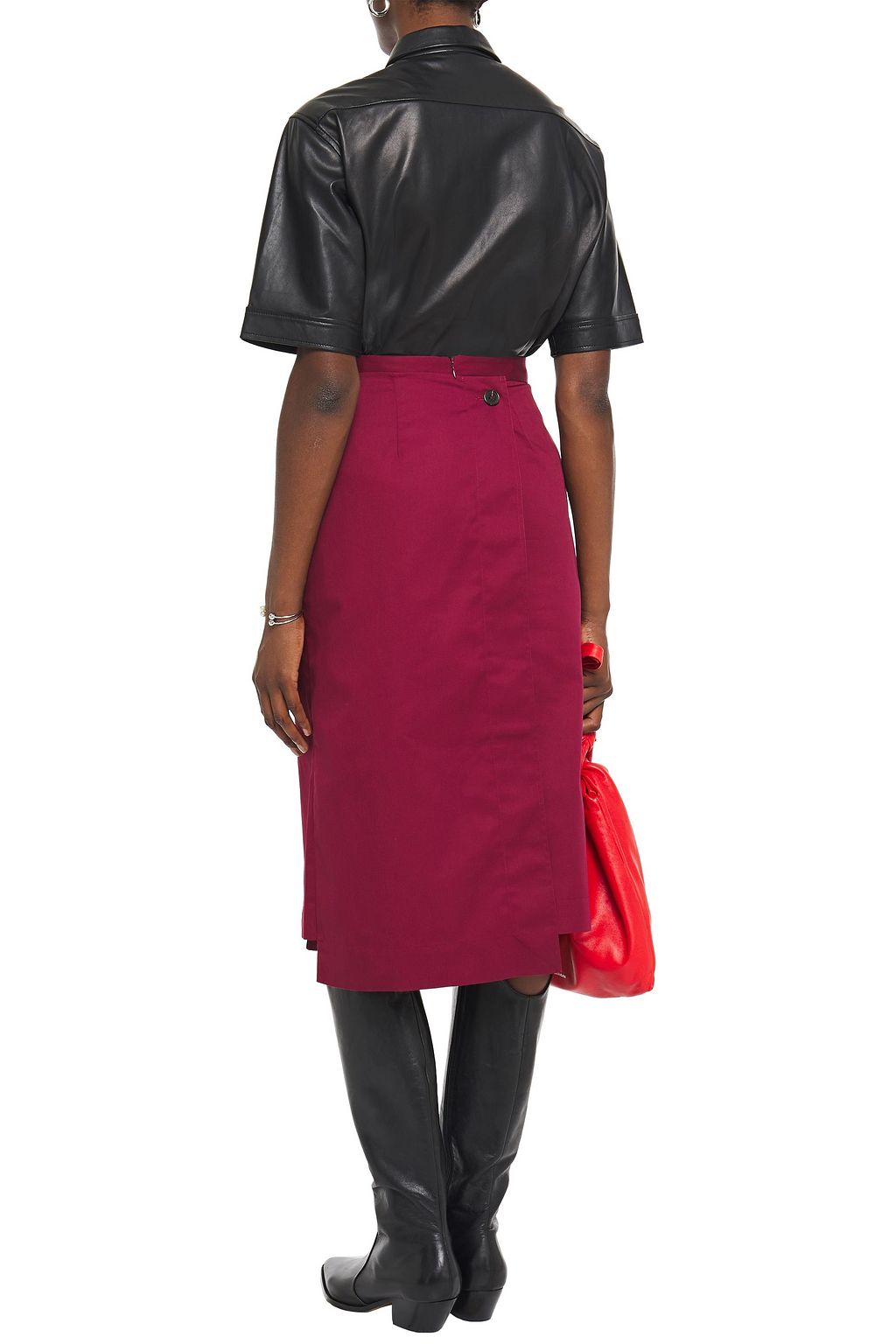 ROKH Button-embellished twill midi skirt