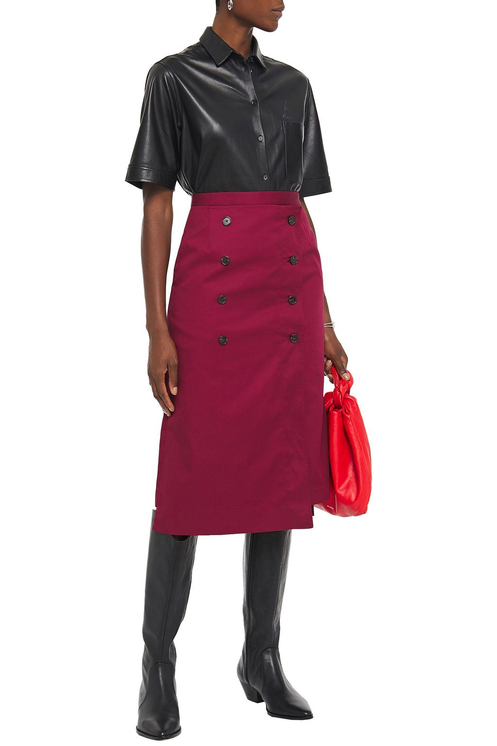 ROKH Button-embellished twill midi skirt