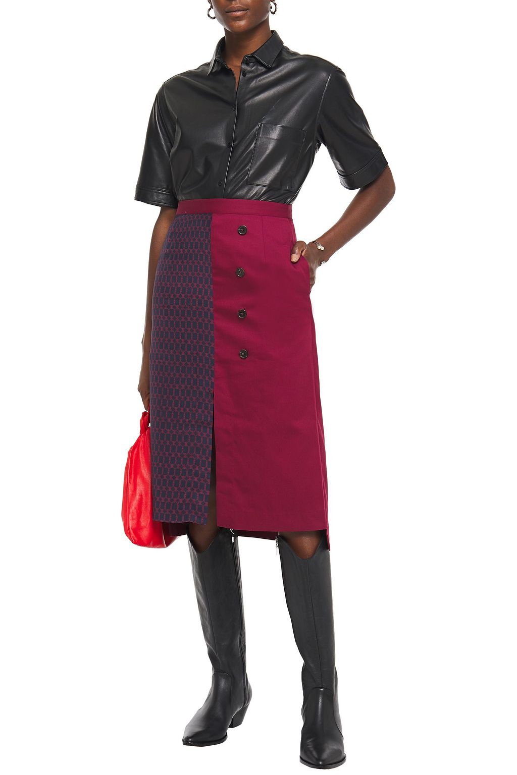ROKH Button-embellished twill midi skirt