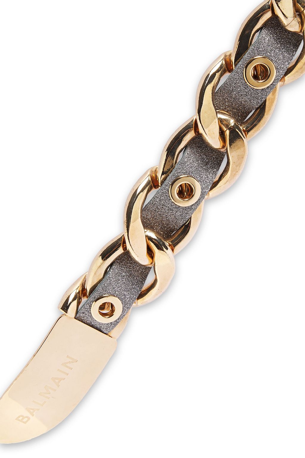 BALMAIN Gold-tone and metallic leather belt
