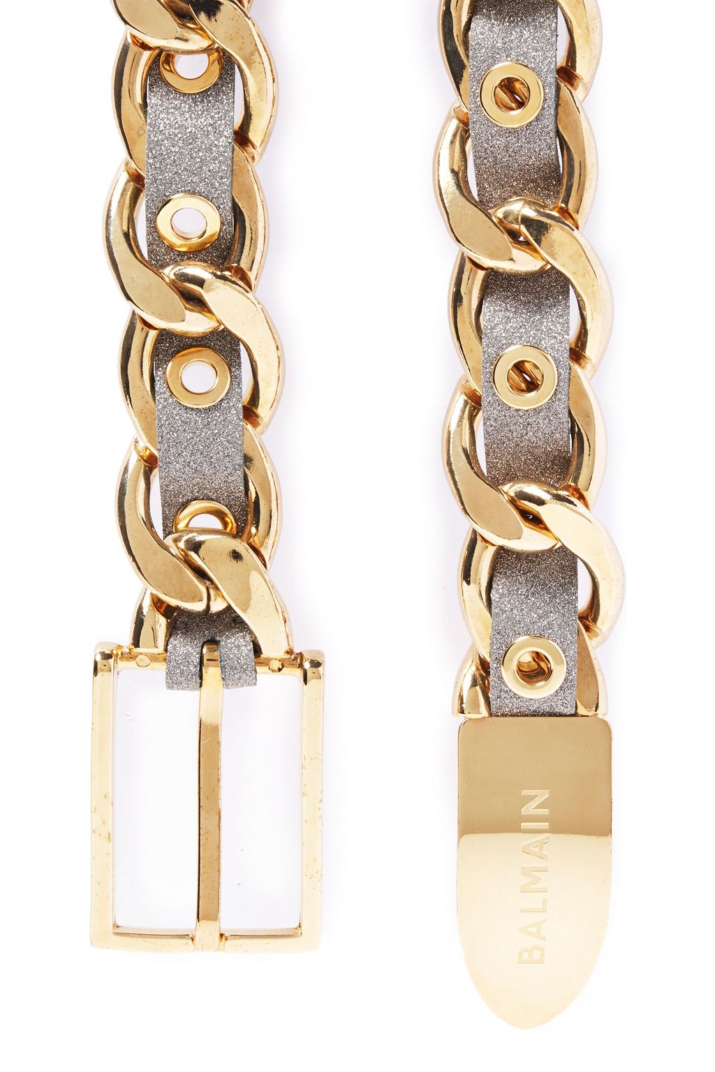 BALMAIN Gold-tone and metallic leather belt