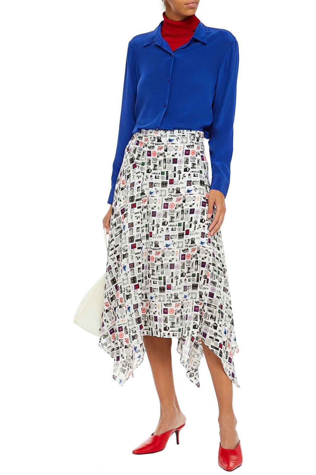 PS PAUL SMITH Asymmetric printed silk crepe de chine midi skirt
