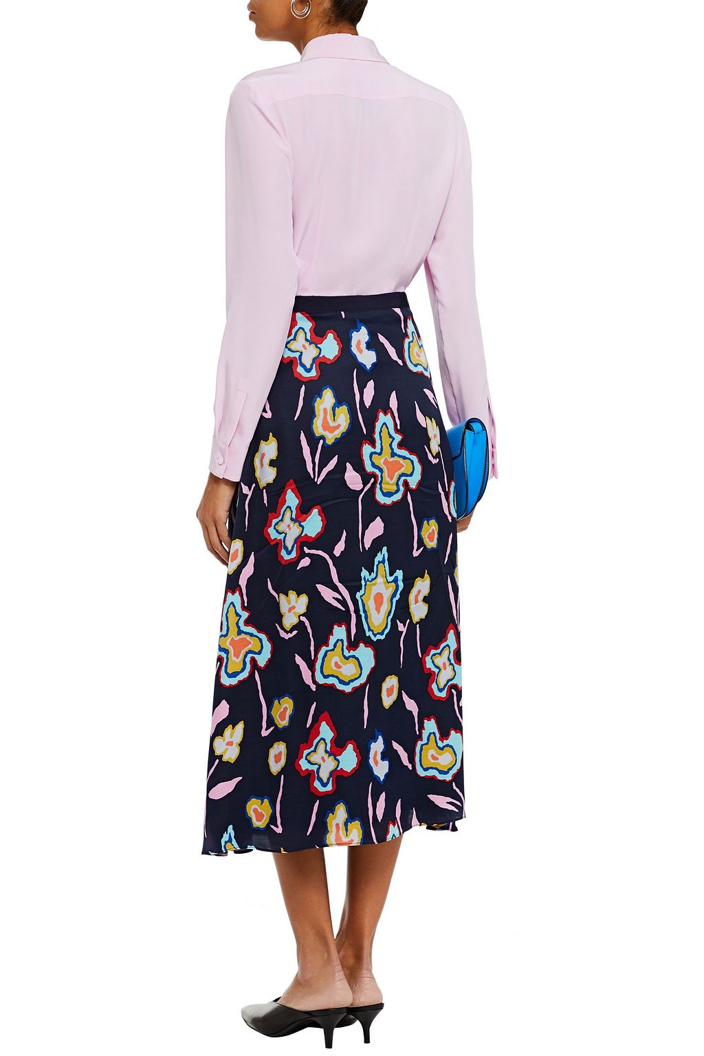 PS PAUL SMITH Grosgrain-trimmed printed satin midi skirt