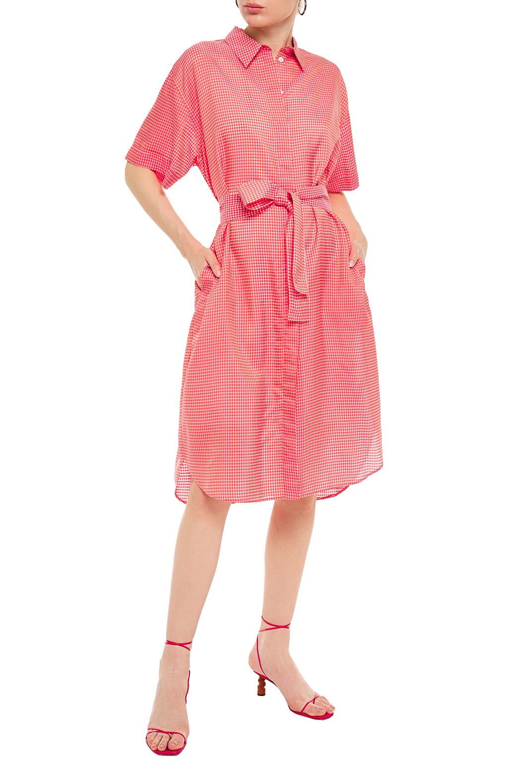 PS PAUL SMITH Belted gingham organza midi shirt dress