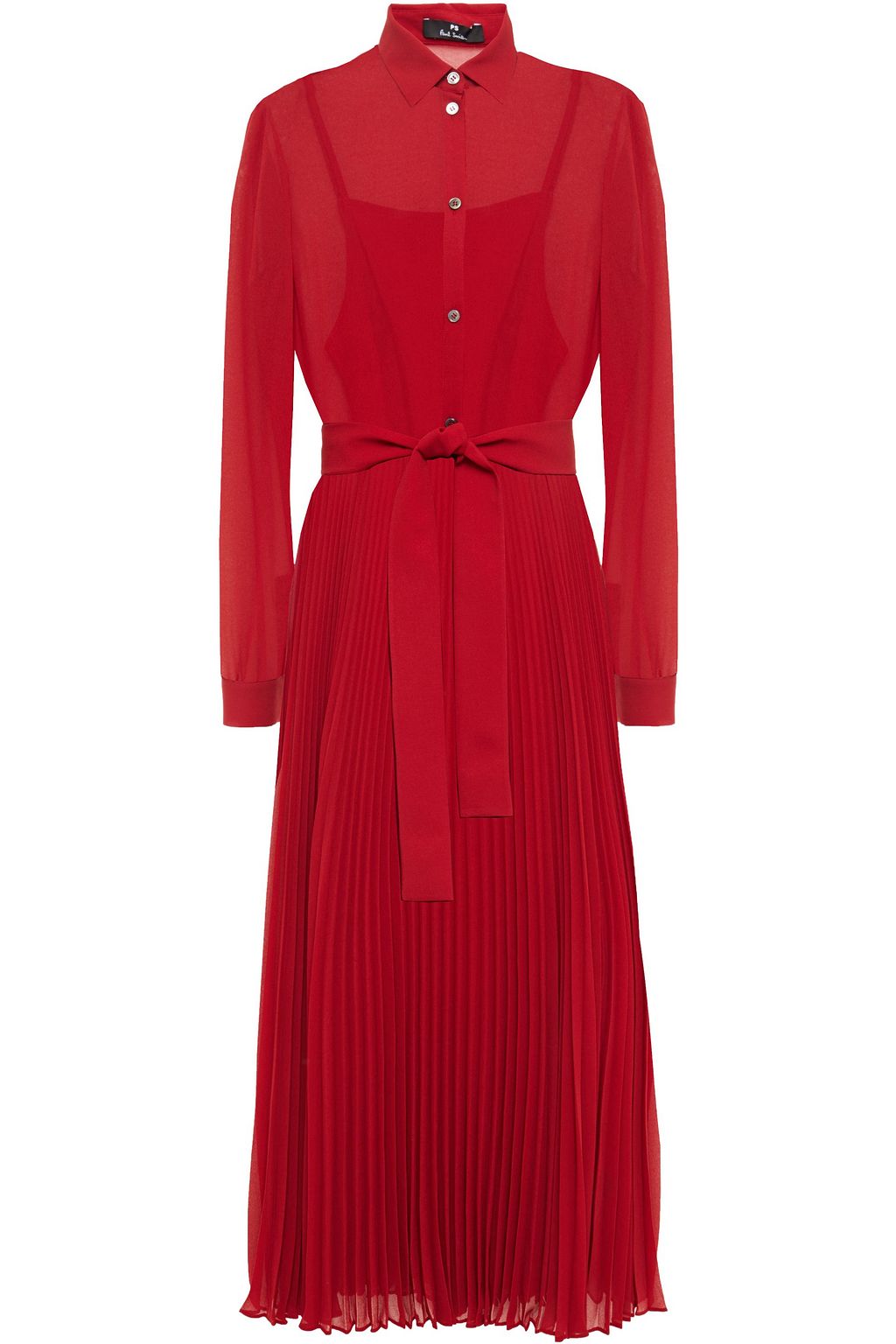 red belted midi dress