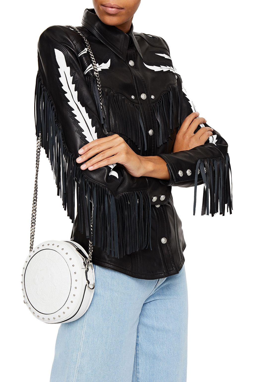 BALMAIN Studded logo-embossed leather shoulder bag