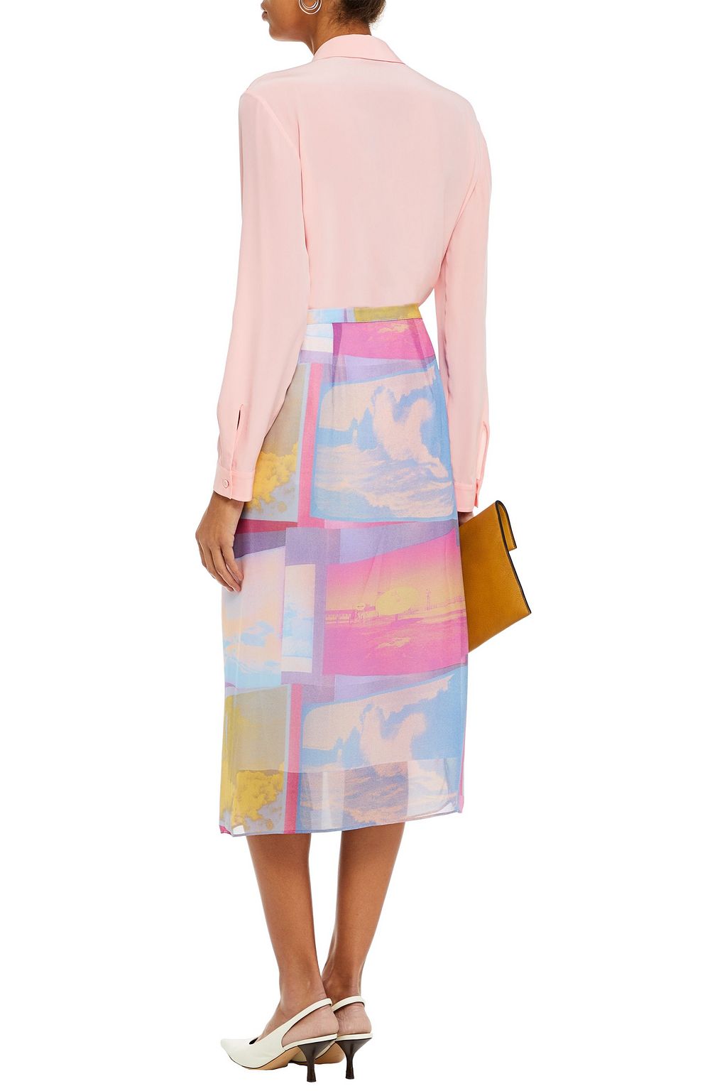 PS PAUL SMITH Pleated printed georgette midi wrap skirt