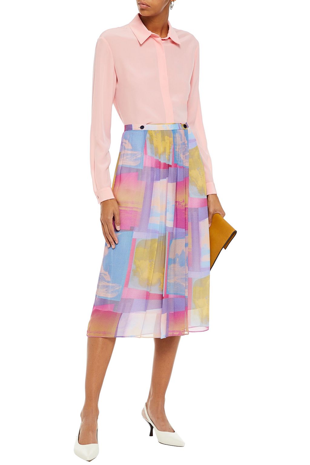 PS PAUL SMITH Pleated printed georgette midi wrap skirt