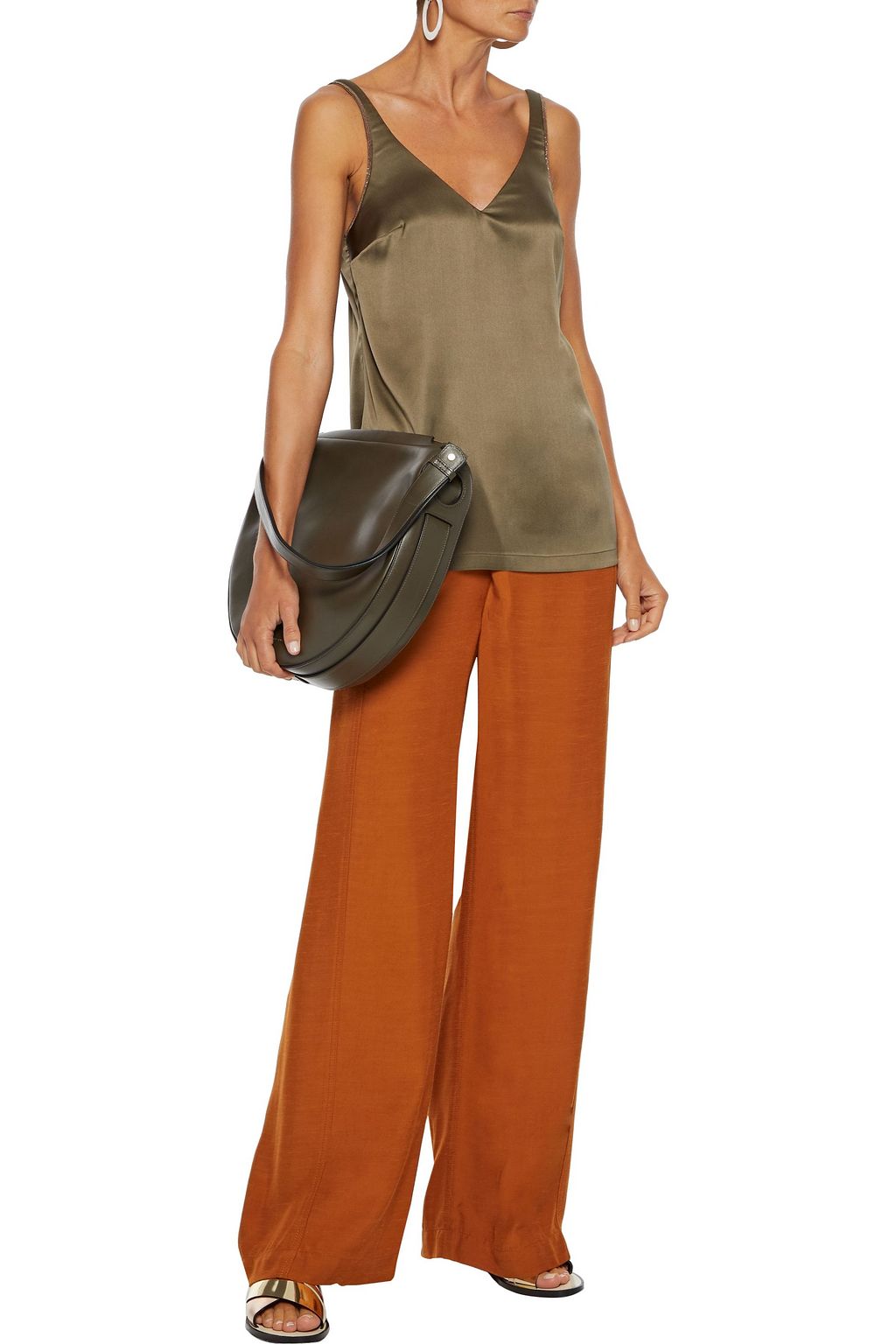 BRUNELLO CUCINELLI Bead-embellished stretch-silk satin camisole