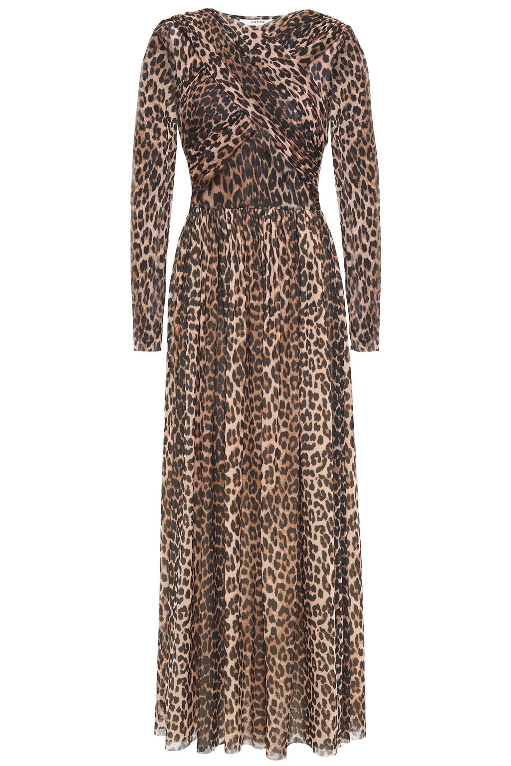 ganni leopard print mesh maxi dress