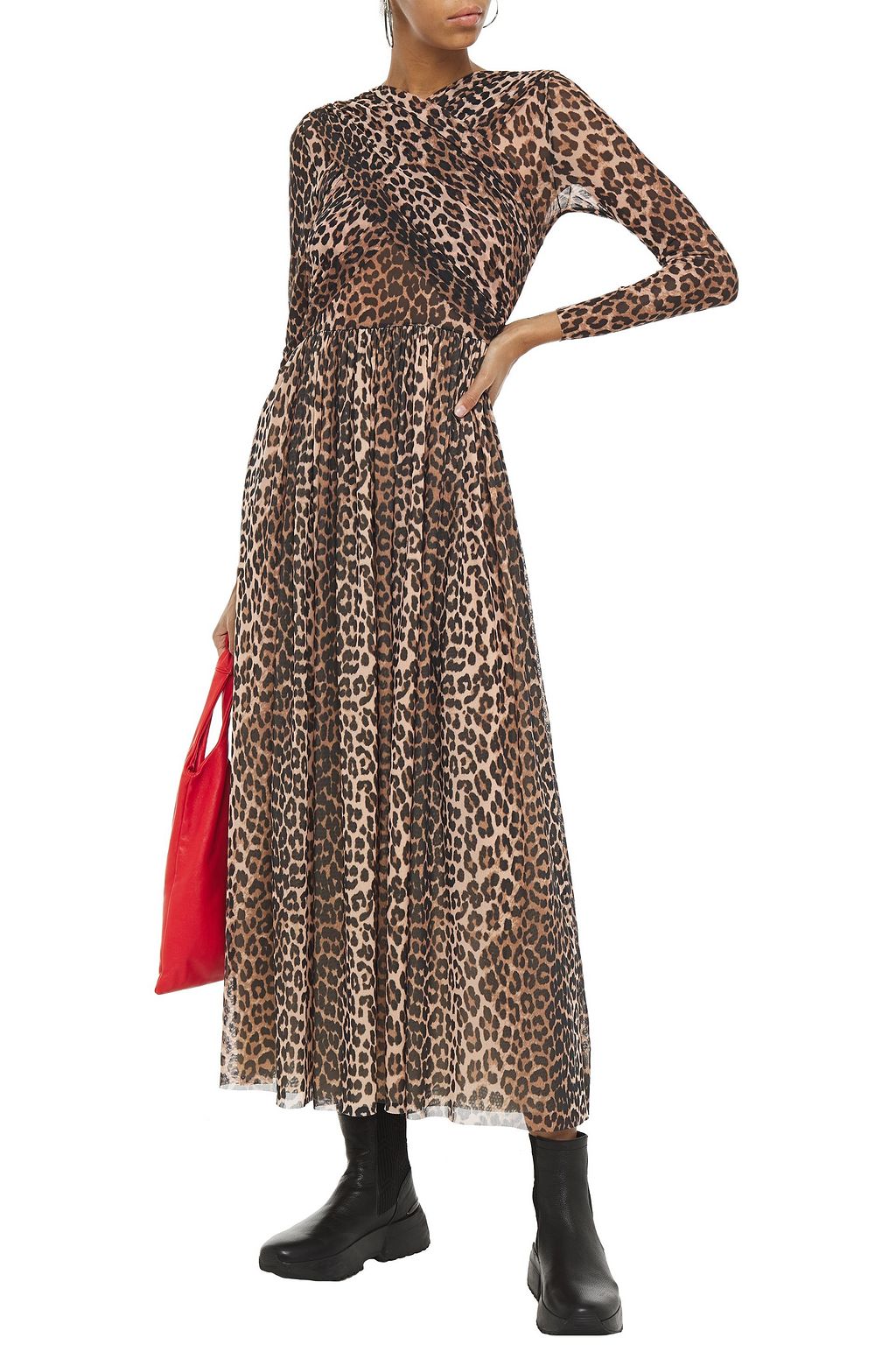 ganni leopard print mesh maxi dress