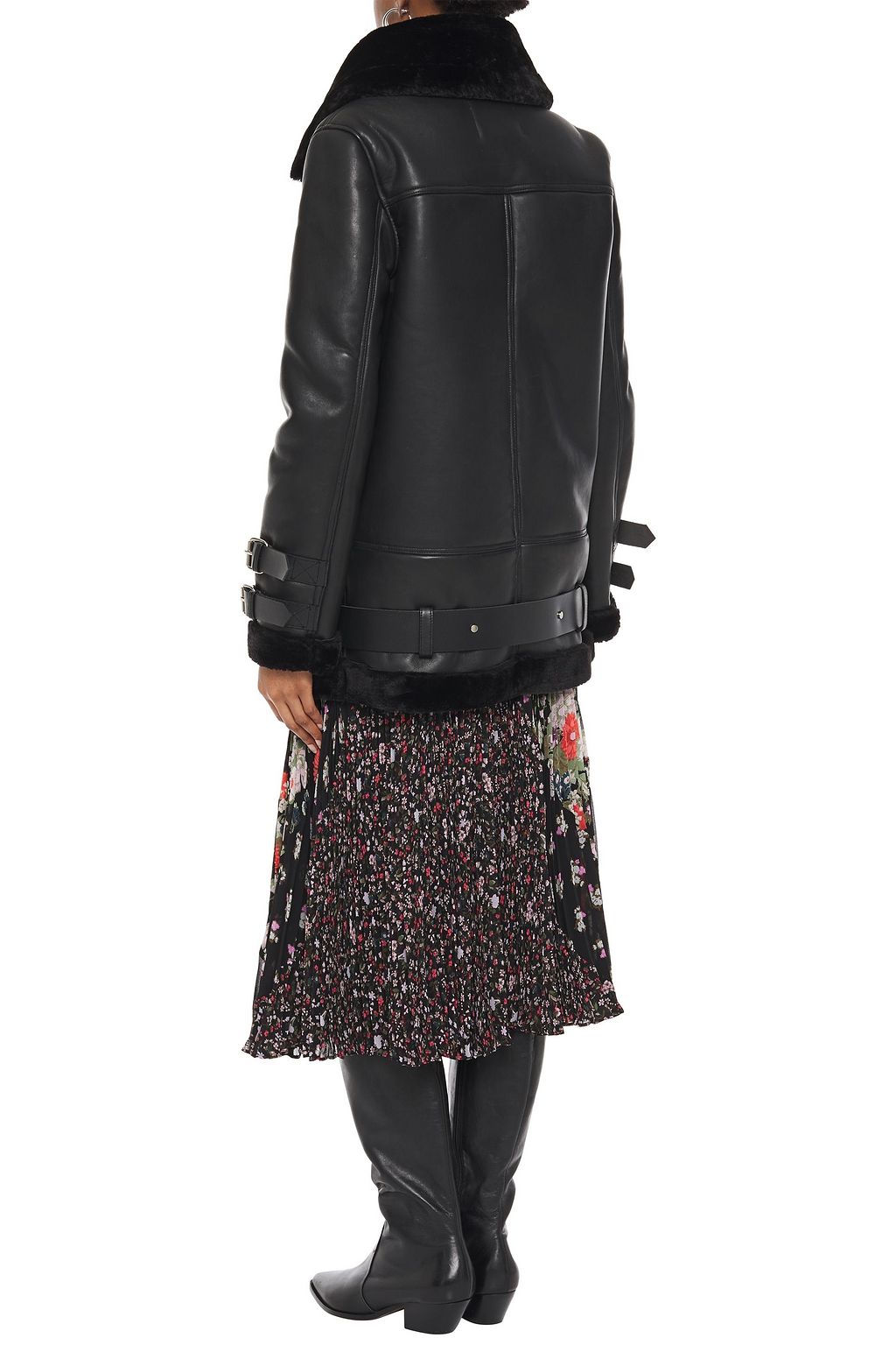 WALTER BAKER Adele faux fur-trimmed leather biker jacket