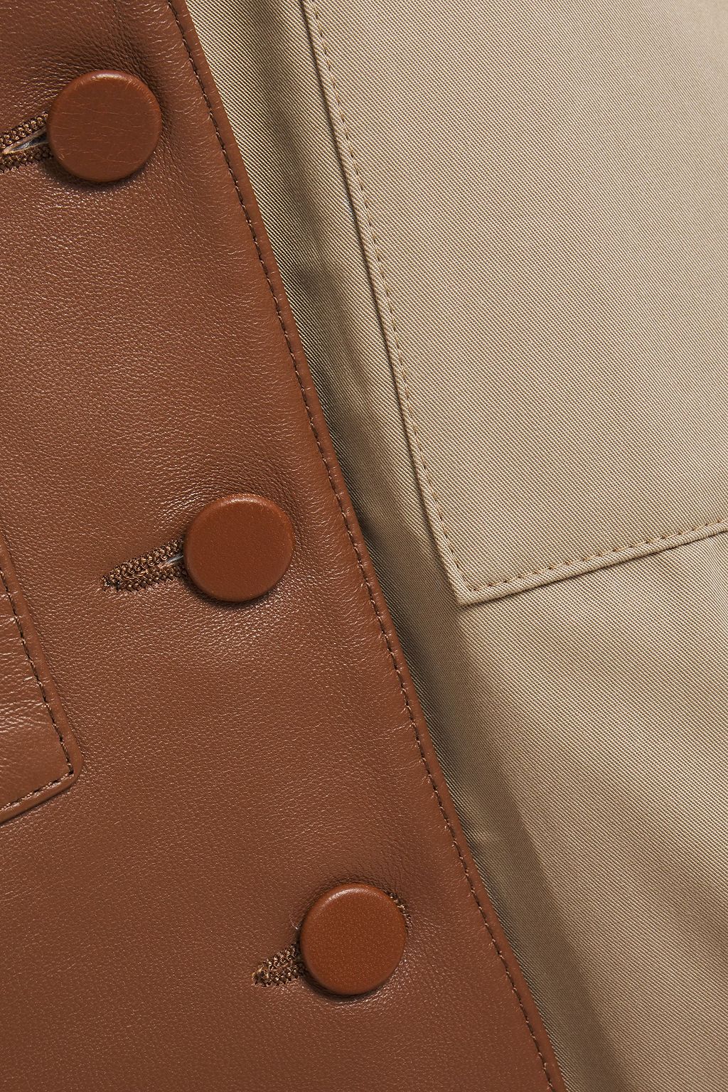 ROKH Paneled leather and cotton-twill shirt