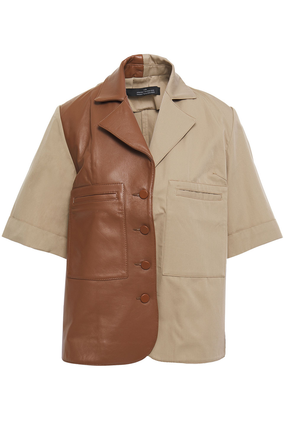 Rokh Woman Paneled Leather And Cotton-twill Shirt Brown Size 36
