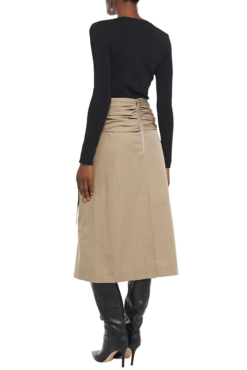 ROKH Twist-front button-embellished cotton-gabardine midi skirt