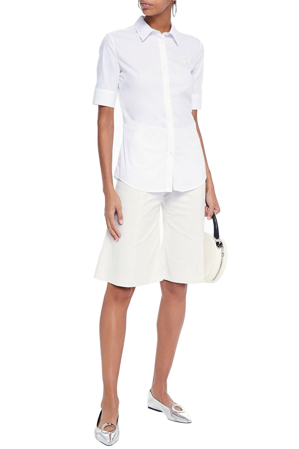 LOVE MOSCHINO Appliquéd stretch-cotton poplin shirt