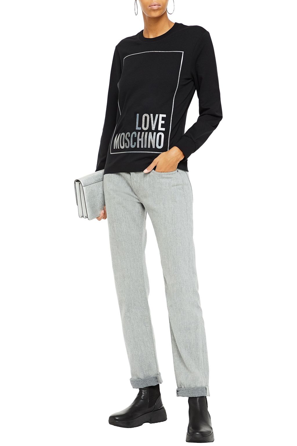 LOVE MOSCHINO Appliquéd French cotton-blend terry sweatshirt