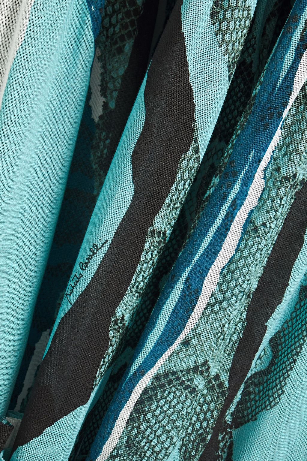 ROBERTO CAVALLI Tiered shirred snake-print cotton-broadcloth maxi skirt