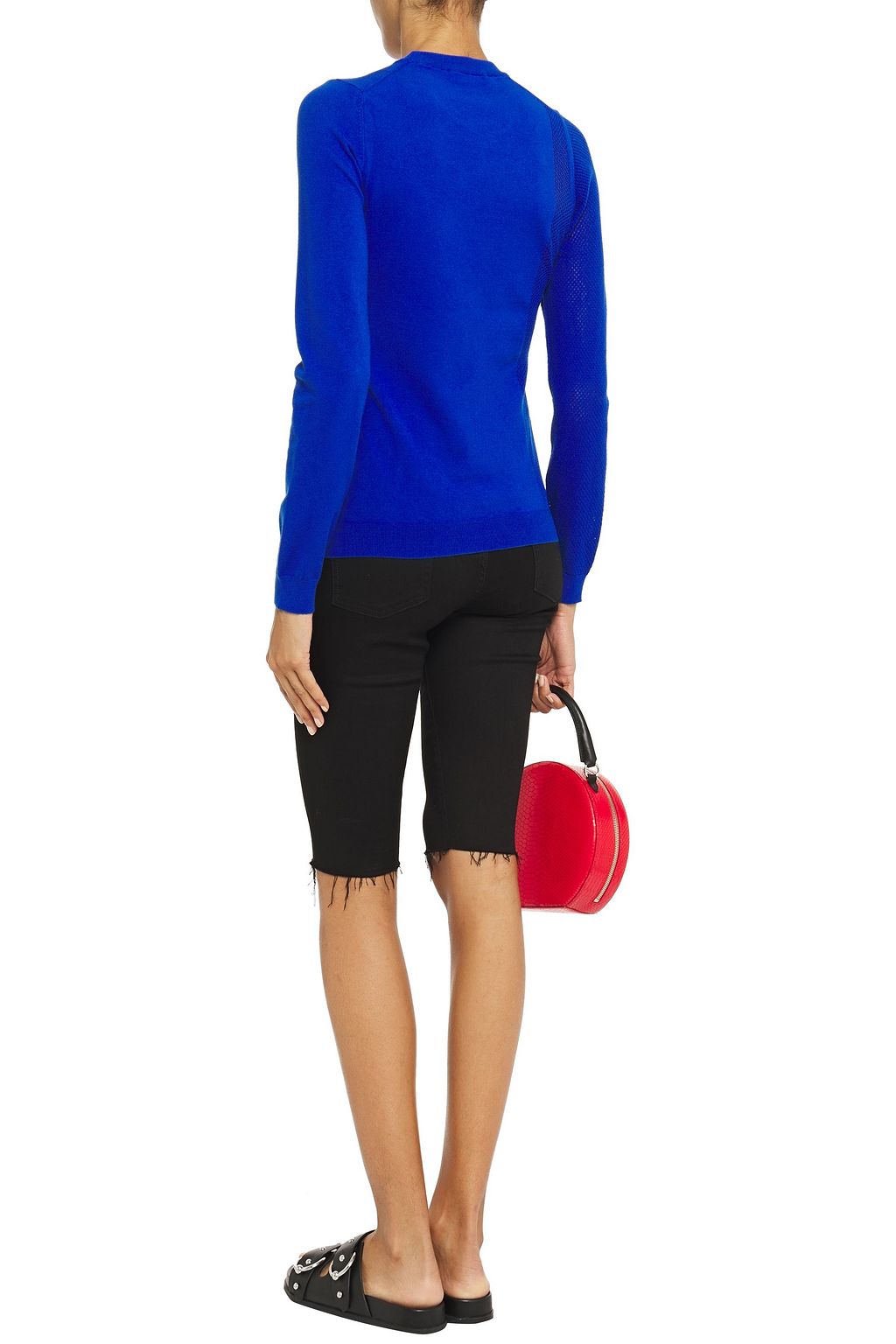 LOVE MOSCHINO Paneled jacquard and open-knit sweater