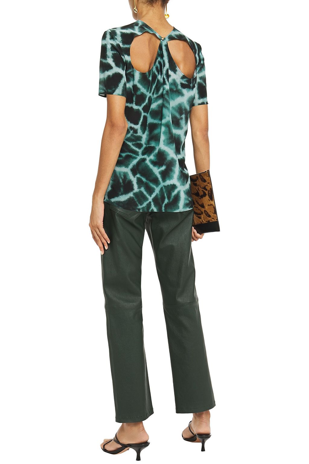 ROBERTO CAVALLI Cutout tie-dyed silk-crepe top