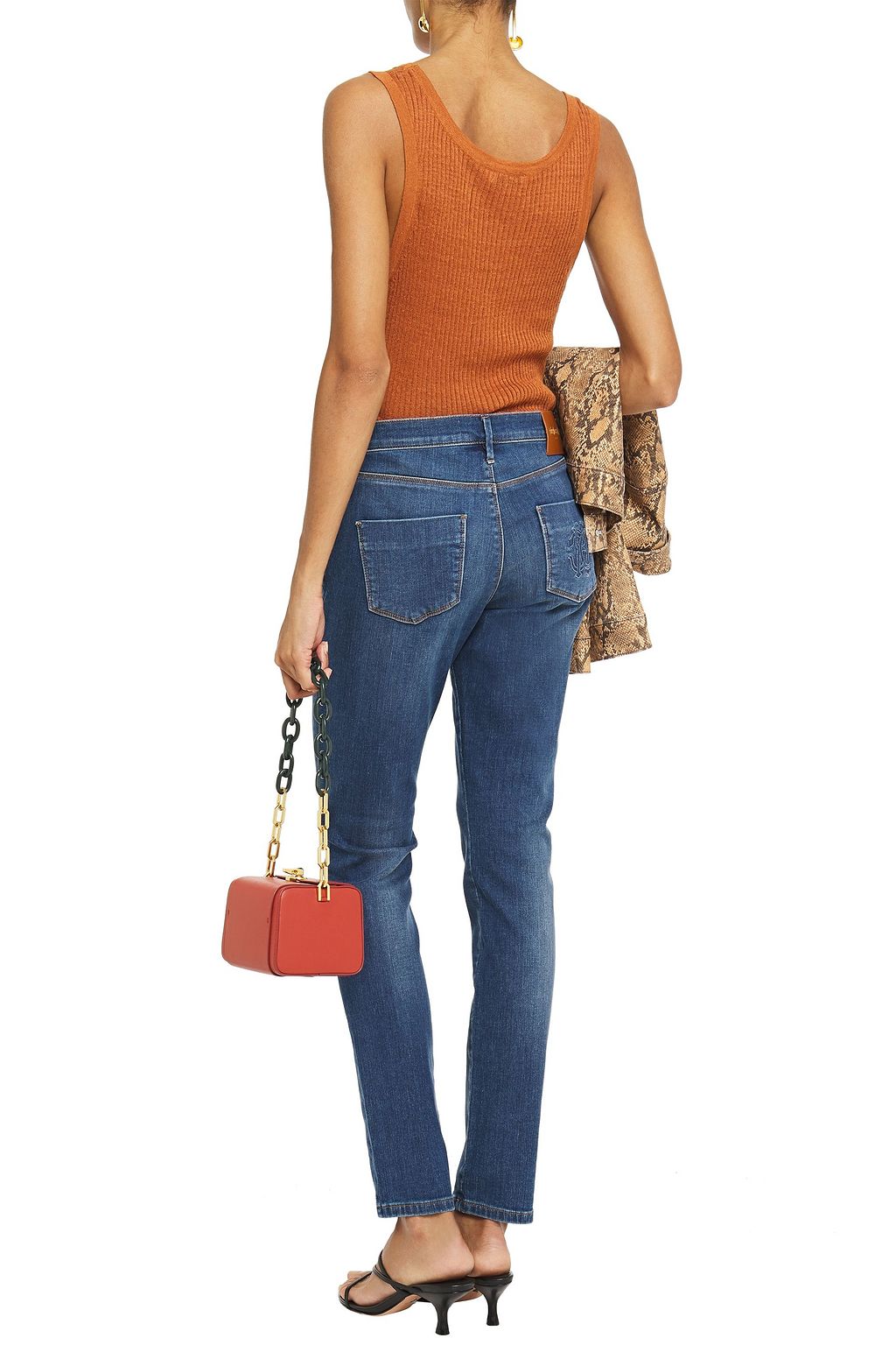 ROBERTO CAVALLI Embroidered faded mid-rise skinny jeans