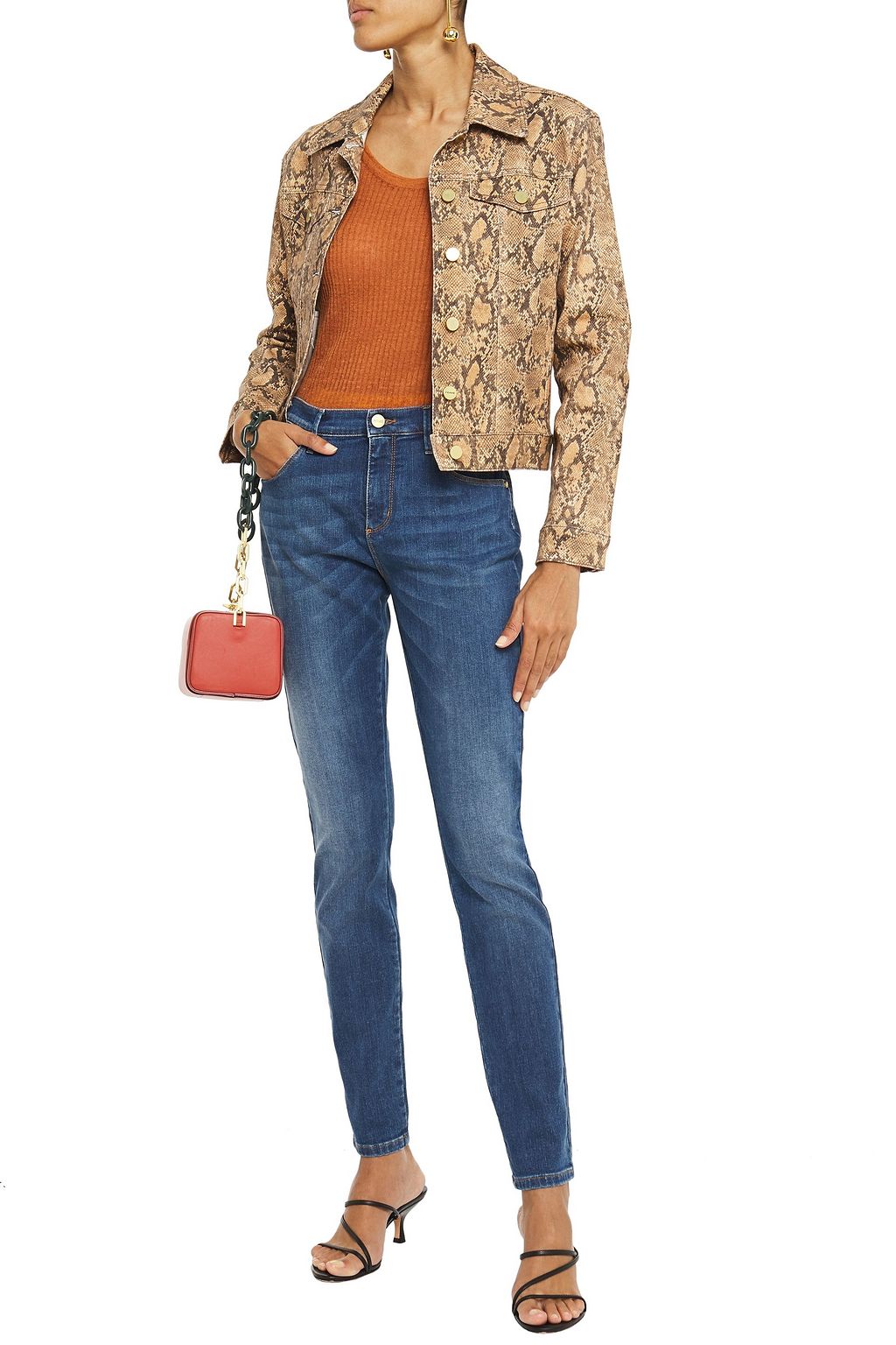 ROBERTO CAVALLI Embroidered faded mid-rise skinny jeans
