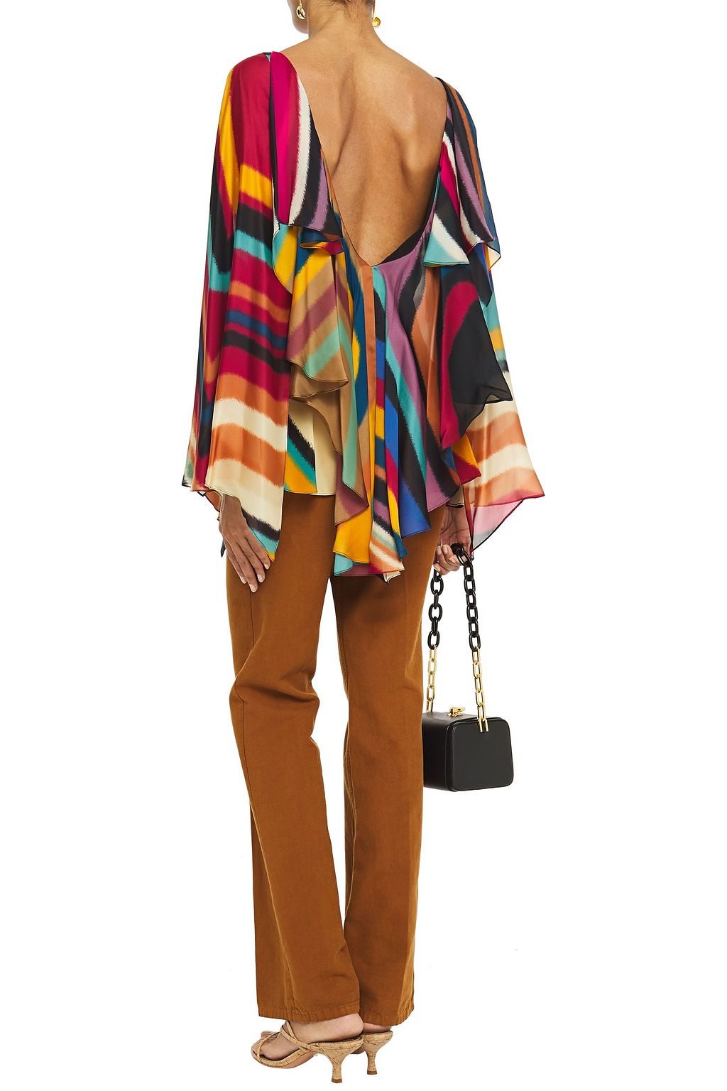 ROBERTO CAVALLI Open-back draped printed silk-chiffon top